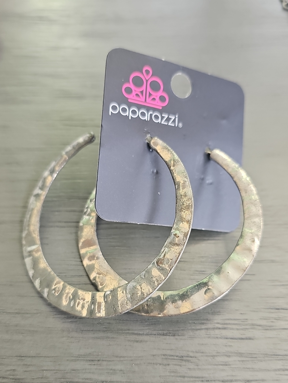 paparazzi Hammered Silver Hoop Earrings